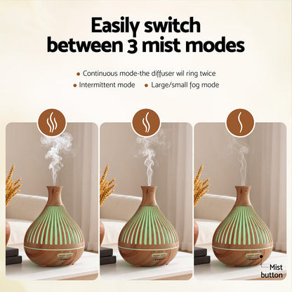 Devanti Ultrasonic Aroma Diffuser Aromatherapy 400ml LED Lights Iron Humidifier Forest Light wood grain - Devanti