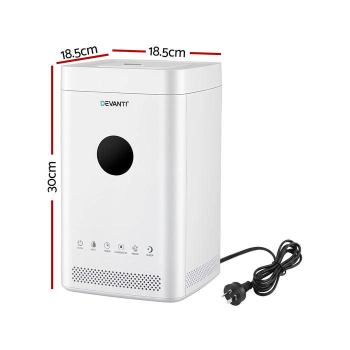 Devanti Ultrasonic Humidifier Air Purifier Top Fill Auto Humidity 3.5L White - Devanti