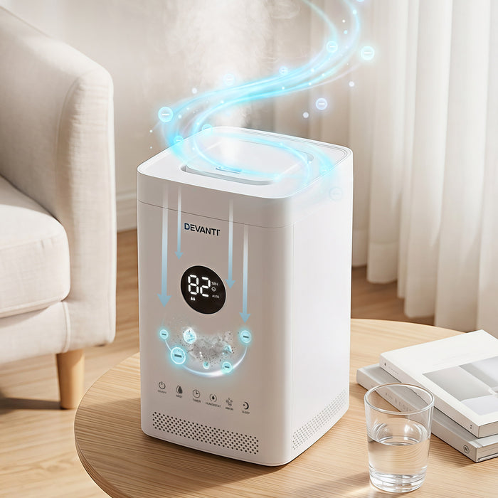 Devanti Ultrasonic Humidifier Air Purifier Top Fill Auto Humidity 3.5L White - Devanti