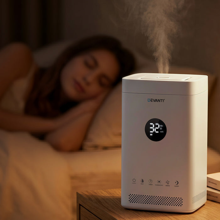 Devanti Ultrasonic Humidifier Air Purifier Top Fill Auto Humidity 3.5L White - Devanti