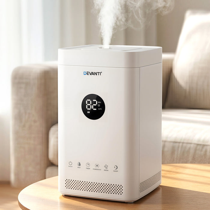 Devanti Ultrasonic Humidifier Air Purifier Top Fill Auto Humidity 3.5L White - Devanti