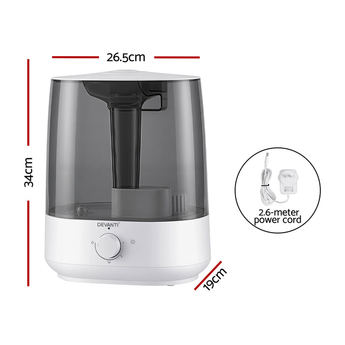 Devanti Ultrasonic Humidifier Aroma Diffuser Top Fill Quiet Bedroom 6L - Devanti