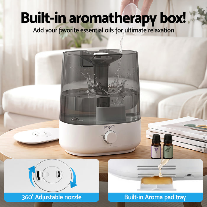Devanti Ultrasonic Humidifier Aroma Diffuser Top Fill Quiet Bedroom 6L - Devanti