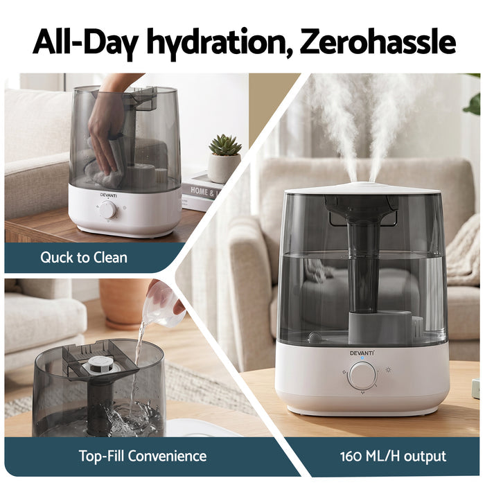 Devanti Ultrasonic Humidifier Aroma Diffuser Top Fill Quiet Bedroom 6L - Devanti