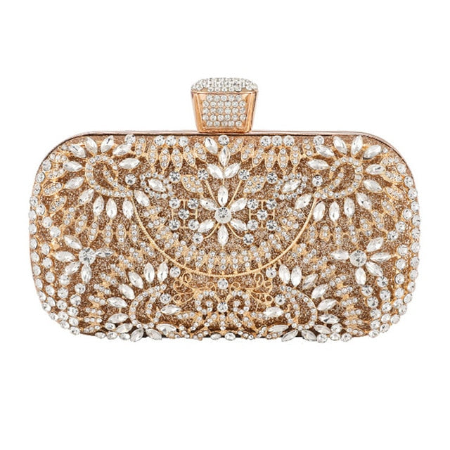 Diamond Evening Clutch Bag For Wedding-with Chain and Metal Handle-Clutch Purse