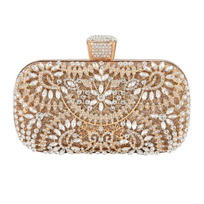 Diamond Evening Clutch Bag For Wedding-with Chain and Metal Handle-Clutch Purse