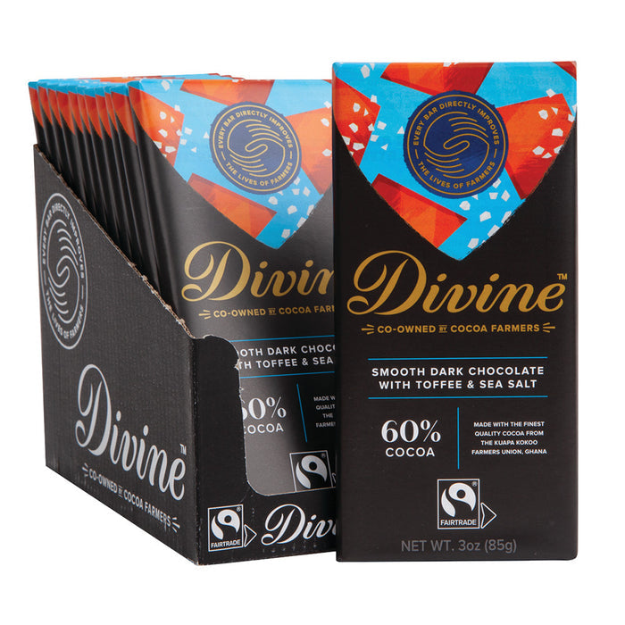 Divine Bars 68% Dark Chocolate With Sea Salt & Toffee 3oz - 12ct