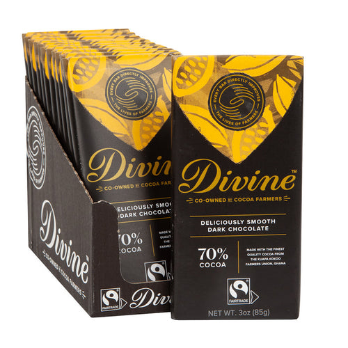 Divine Bars 70% Dark Chocolate 3oz - 12ct