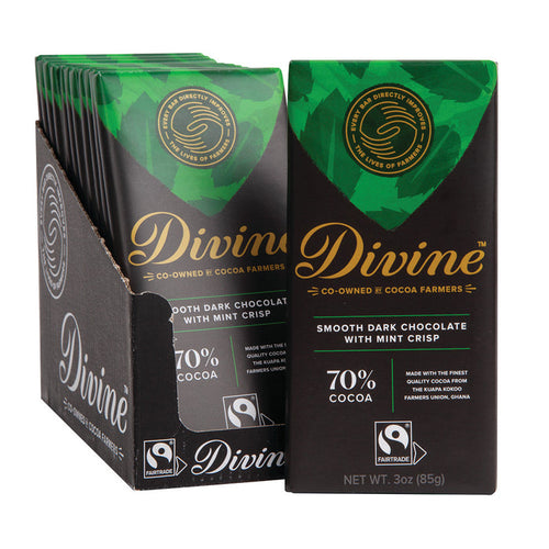 Divine Bars 70% Dark Chocolate With Mint Crisp 3oz - 12ct