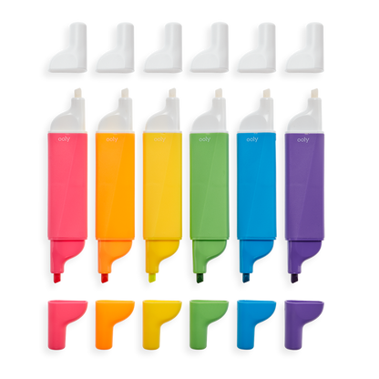 Image of Do-Overs Erasable Highlighters lined up in a row with caps off