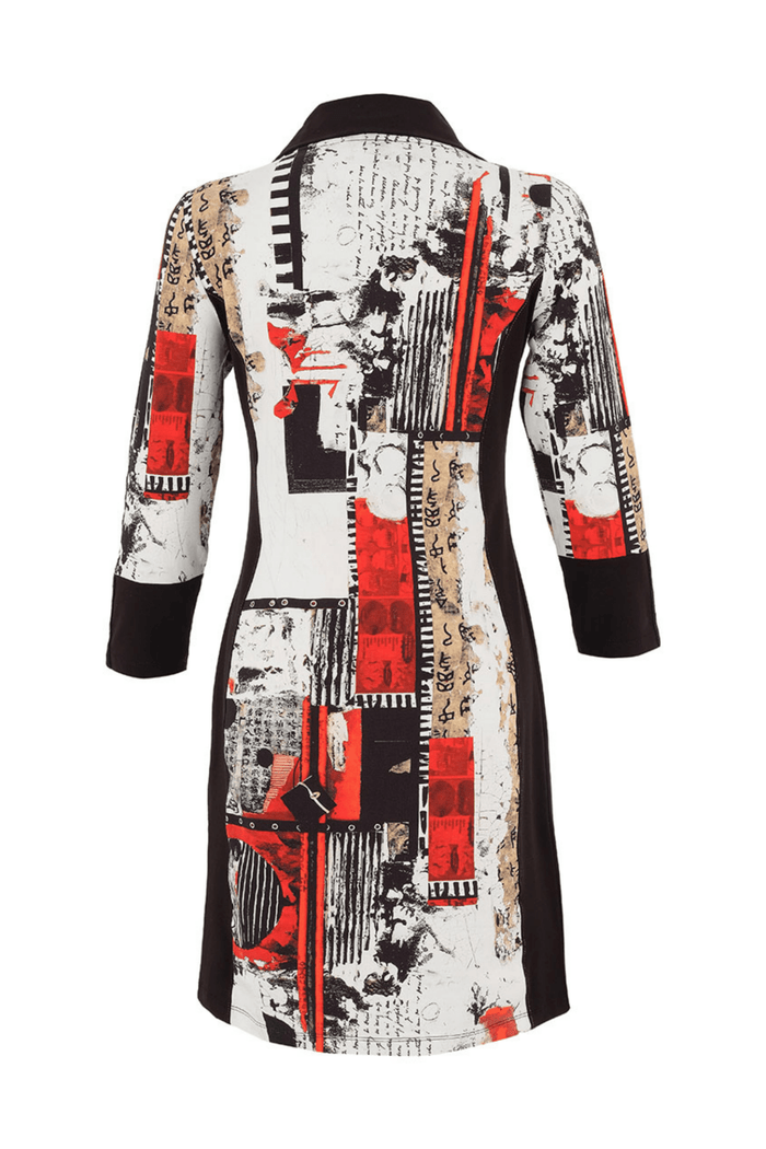 Dolcezza 75644 Abstract Red & Black Zip Neck Dress - Dotique - Dolcezza