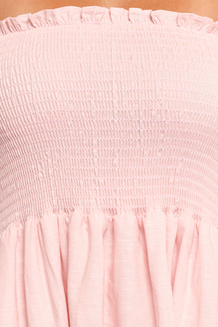 Petal and Pup USA DRESSES Domenica Shirred Long Sleeve Midi Dress - Pink