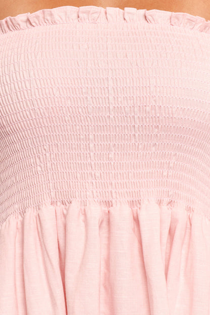 Petal and Pup USA DRESSES Domenica Shirred Long Sleeve Midi Dress - Pink