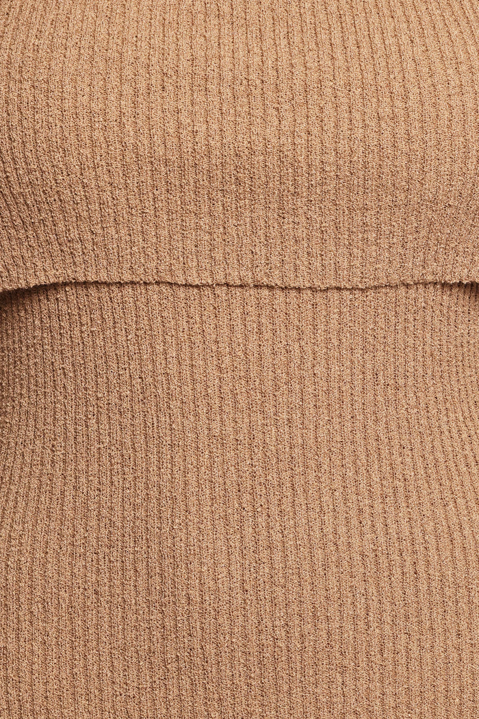 Petal and Pup USA DRESSES Domitia Off Shoulder Knit Dress - Brown