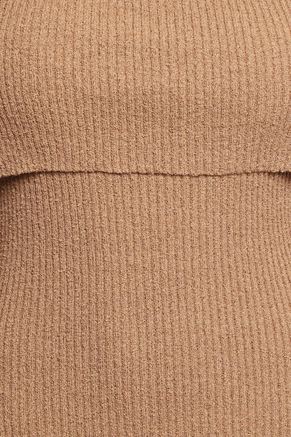 Petal and Pup USA DRESSES Domitia Off Shoulder Knit Dress - Brown