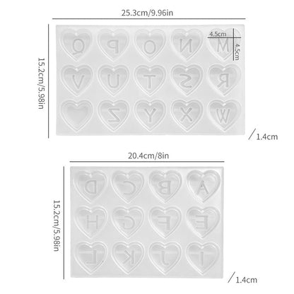 Double-Layer 3D Heart 26-Letter Decorative Pendant Resin Mold