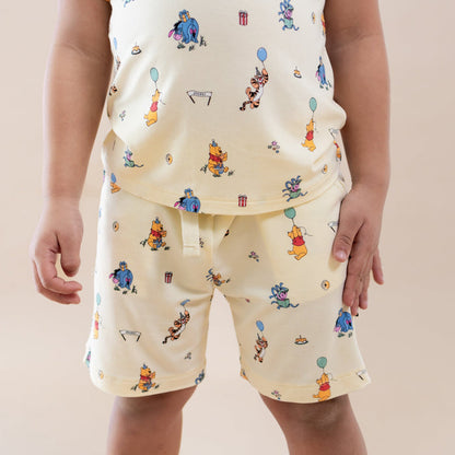 Close up of the Drawstring Short in Winnie the Pooh Celebration on a young model