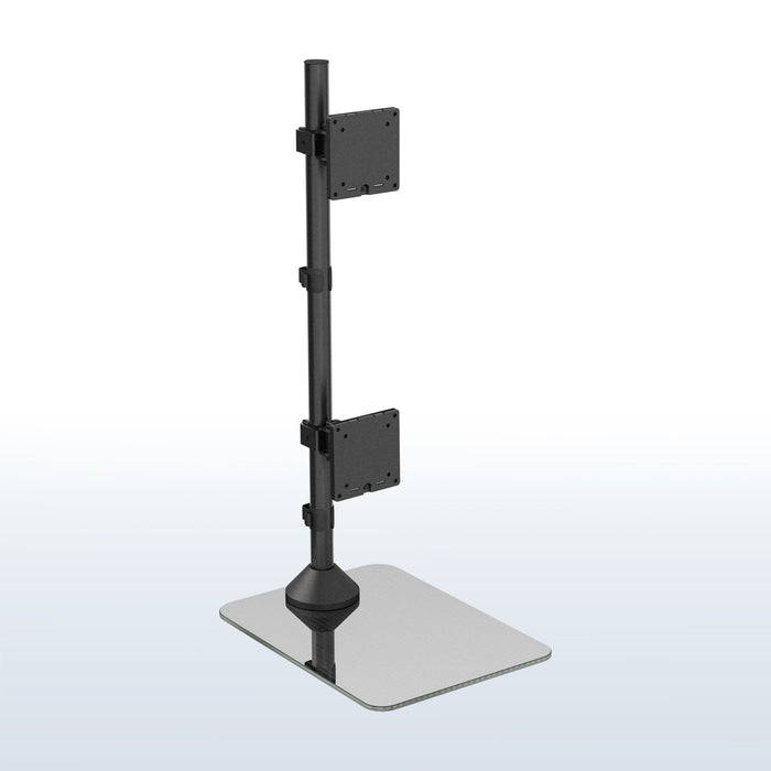 Black adjustable monitor stand on a white background