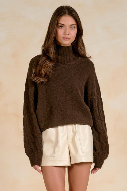 Elan SW11728 Layered Sweater – Deep Brown on model Shop Elan at Dotique