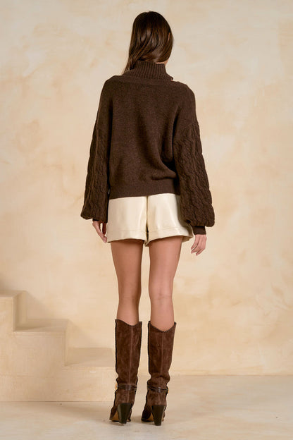 Elan SW11728 Layered Sweater – Deep Brown back view on model Shop Elan at Dotique