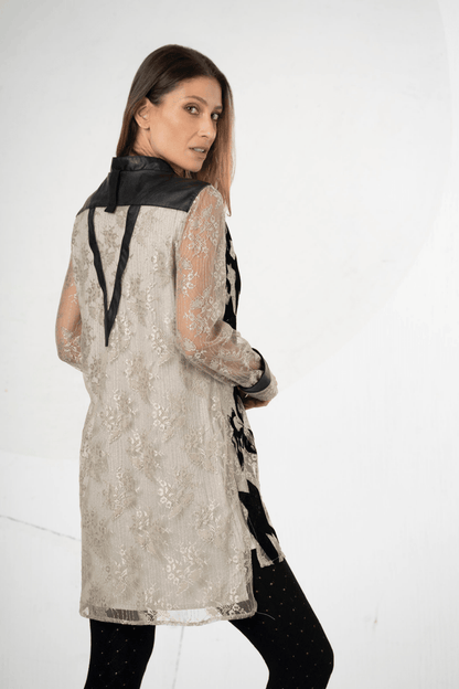 Elisa Cavaletti Houndstooth Velvet & Lace Shirt Dress in Camara – EJW252028901 05083 - Dotique - Elisa Cavaletti