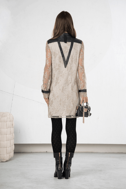 Elisa Cavaletti Houndstooth Velvet & Lace Shirt Dress in Camara – EJW252028901 05083 - Dotique - Elisa Cavaletti