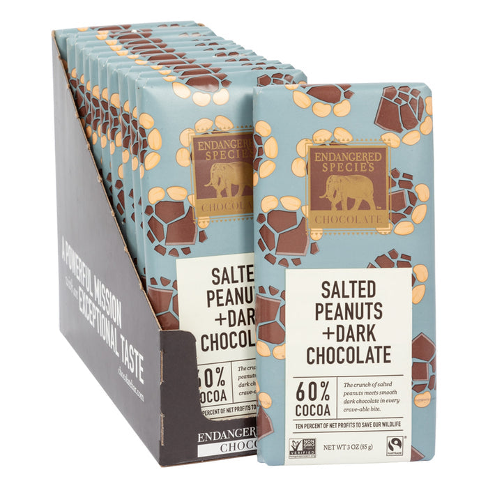 Endangered Species With Salted Peanuts Dark Chocolate 3oz Bar - 12ct