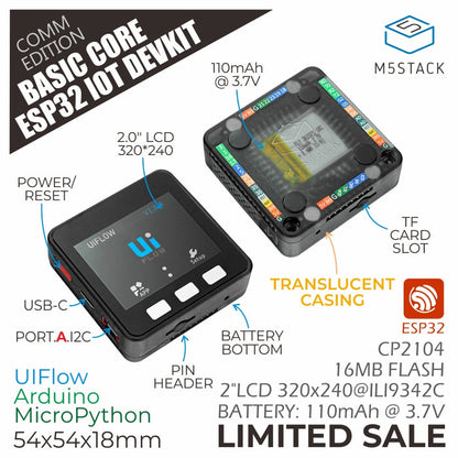 M5Stack Basic Core ESP32 IoT DevKit COMM Edition - m5stack-store