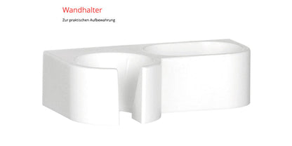 Der Wandhalter ESGE-Zauberstab® M 122 S von ESGE-Zauberstab verfügt über zwei runde Fächer zur praktischen Aufbewahrung. Der deutsche Text „Wandhalter Zur praktischen Aufbewahrung“ bedeutet „Wandhalter zur praktischen Aufbewahrung“.