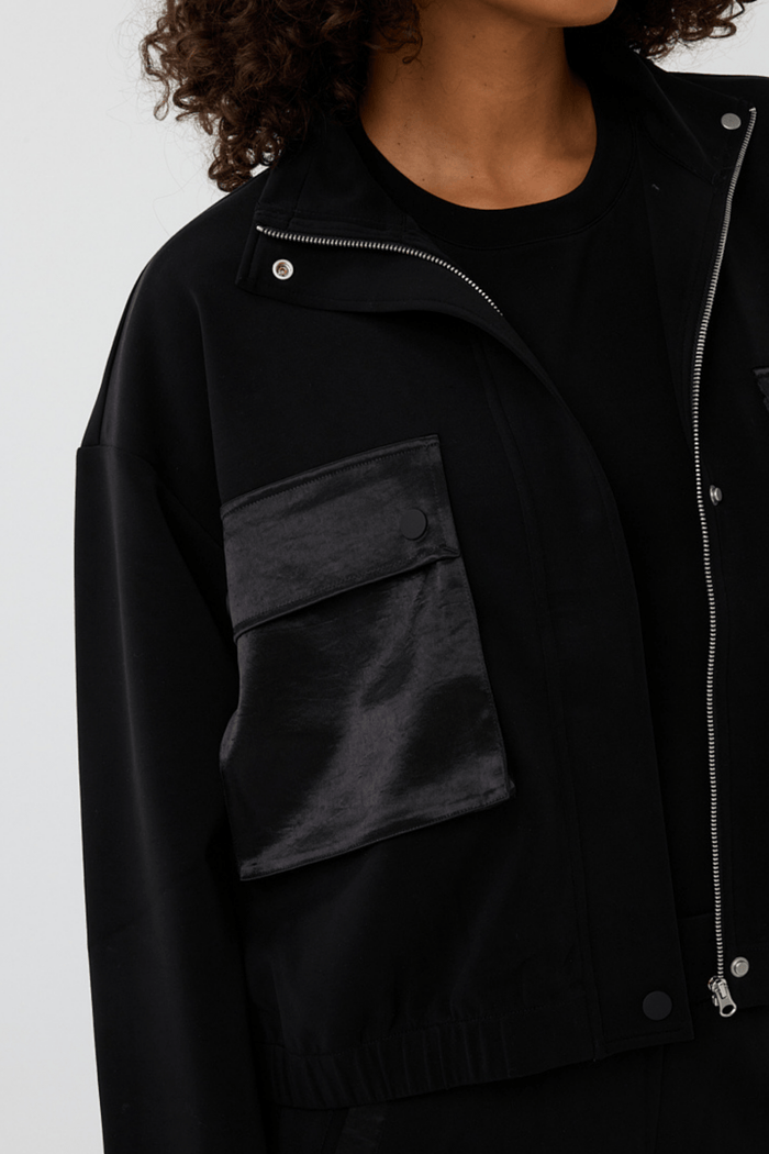 EsQualo 05501 Black Cardigan Bomber Modal - Dotique - EsQualo