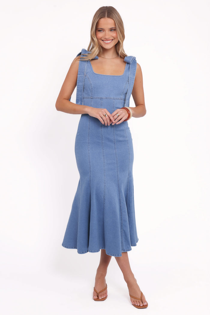 Petal and Pup USA DRESSES Eugenia Midi Dress - Indigo Denim