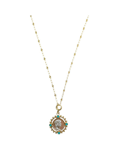 Trendy gold and turquoise charm necklace for summer jewellery styling