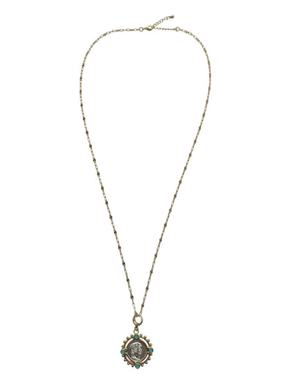Trendy gold and turquoise charm necklace for summer jewellery styling