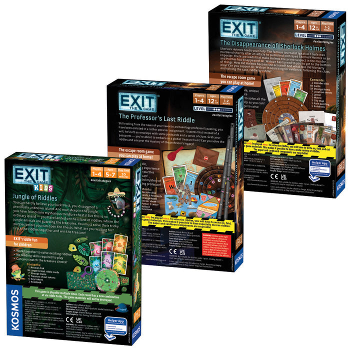 EXIT Game 3 Pack Bundle - EXIT: Kids - Jungle of RIddles | EXIT: The Professor's Last Riddle | EXIT: The Disappearance of Sherlock Holmes Games Thames & Kosmos