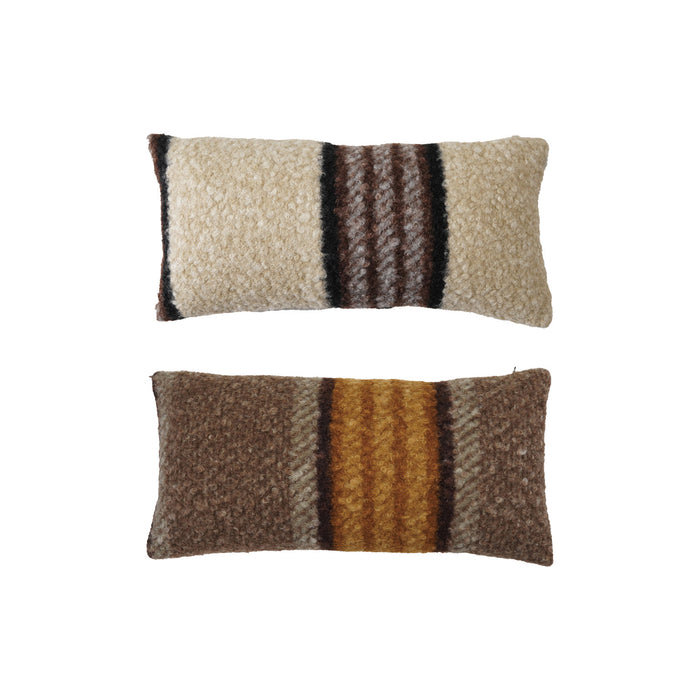 Fabric Faux Sherpa Lumbar Pillow with Stripes (2 Styles)