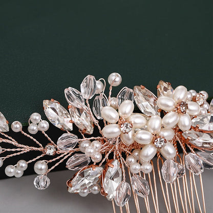 Fashion Rose Gold Wedding Hair Comb Handmade Bridal Hair Jewelry Accessory