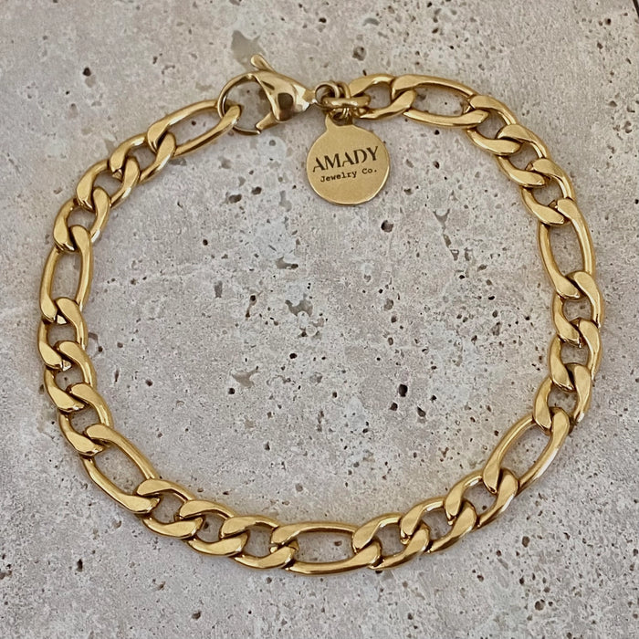 Figaro Curb Chain Layering Bracelet 18k Gold Plated