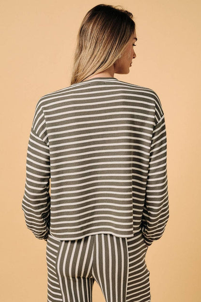First Pick Olive Stripe Crew Neck Long Sleeve Top