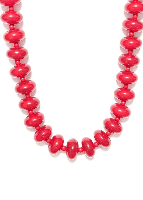 savvy bling bead necklace Flat Marble Beaded Statement Necklace: Cherry Red