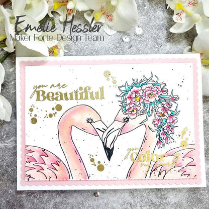 Flirty Flamingos Slimline Card Panel Digital Stamp - Alex Syberia Designs