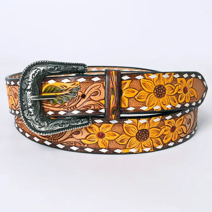 Floral Hand Tooled American Leather Western Belt