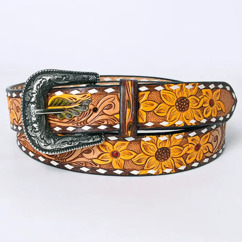 Floral Hand Tooled American Leather Western Belt