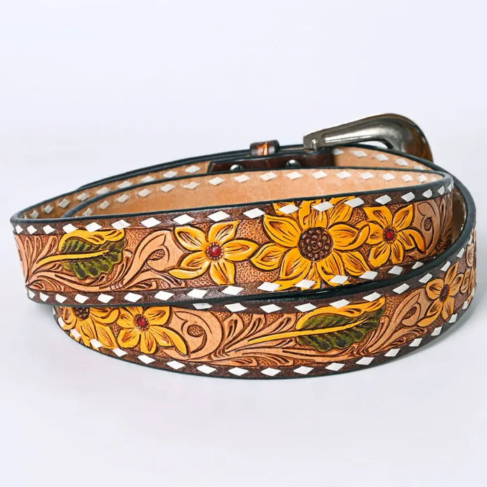 Floral Hand Tooled American Leather Western Belt