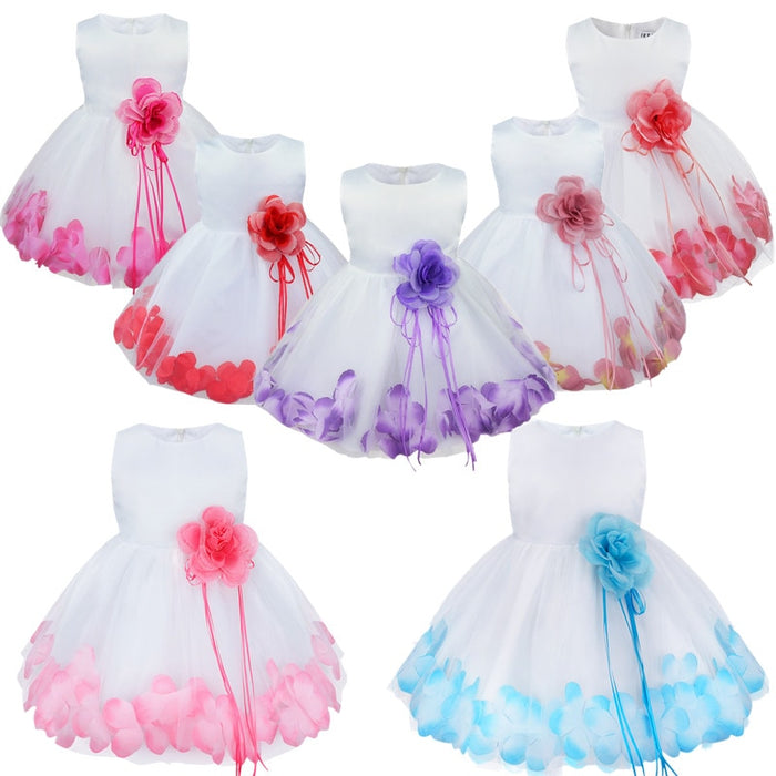Flower Girl Petal Dress- Flower Corsage on Princess Waist - For Weddings - Infant Sizes