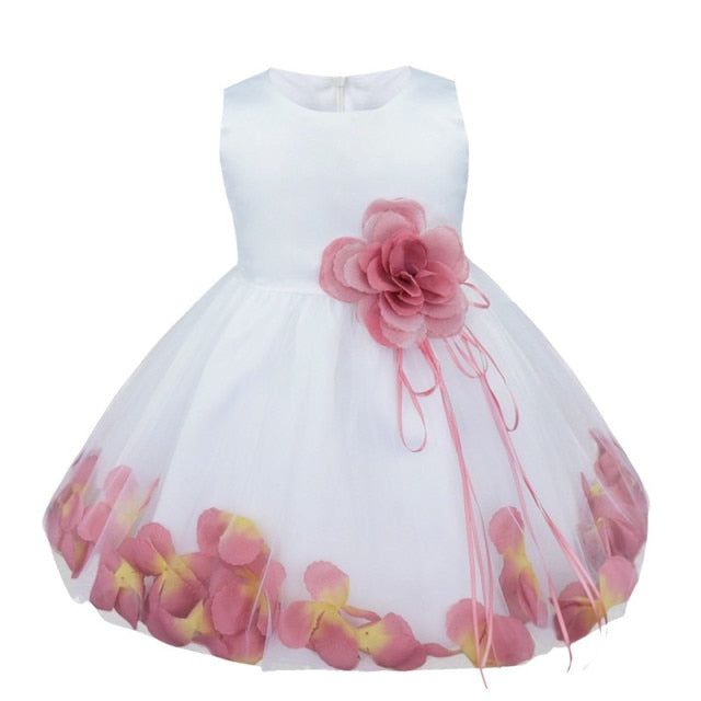 Flower Girl Petal Dress- Flower Corsage on Princess Waist - For Weddings - Infant Sizes
