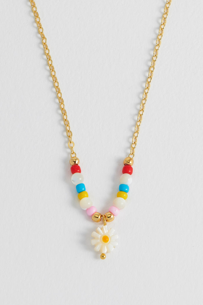 Flower Shell Bead And Chain Necklace