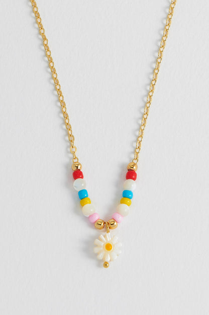 Flower Shell Bead And Chain Necklace