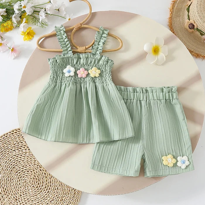 FLOWERS Green Smocked Outfit