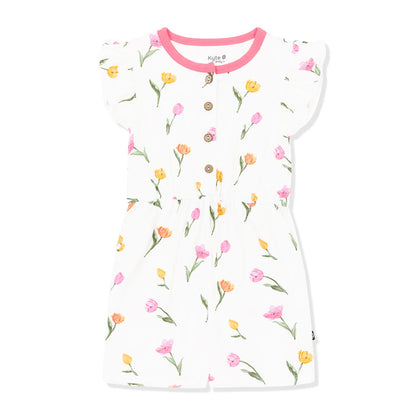 Product photo of the Flutter Sleeve Romper in Tulip