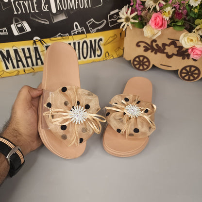 Fown flower Slides - Maha fashions -  Women Footwear